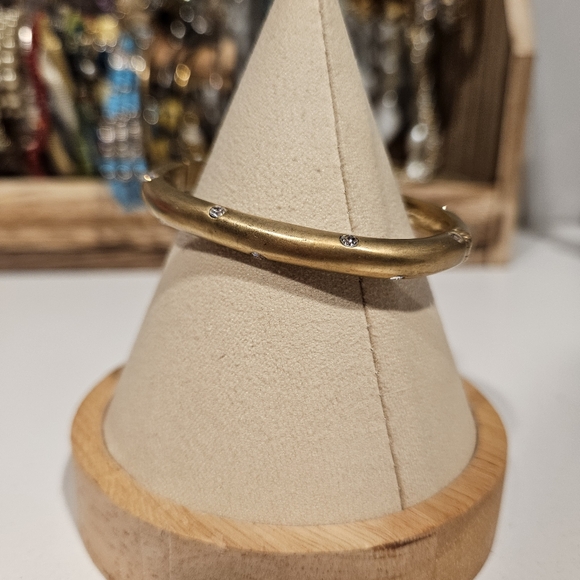 Elegant Gold Bangle Bracelet Rhinestone .925 Sterling Silver Women's Jewelry 23g - Picture 3 of 5